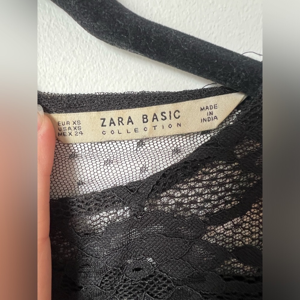 Zara Basic Collection Embroidered Floral Blouse Black Sheer XS - Picture 11 of 13